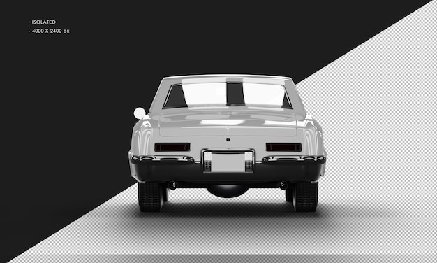 Isolated realistic shiny grey classic elegant sedan car from rear view