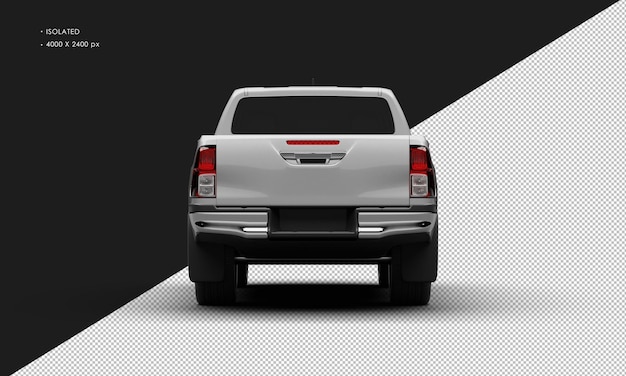 Isolated realistic shiny grey modern double cabin pickup truck from rear view