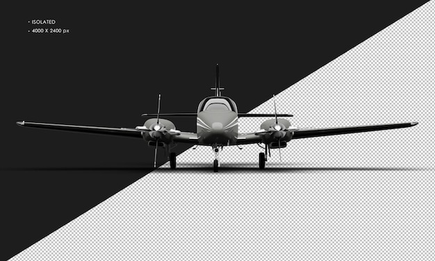 Isolated Realistic Shiny grey Twin Propeller Dual Engine Airplane from Front View