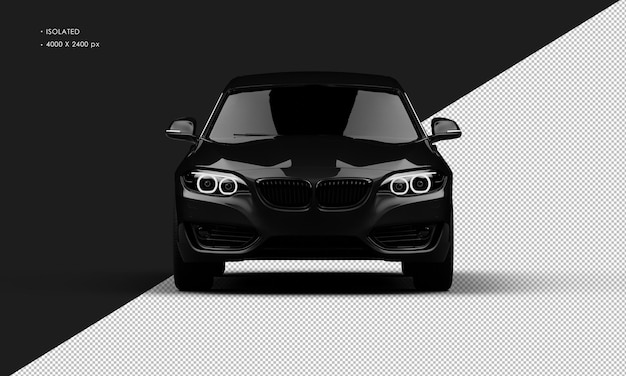 Isolated Realistic Shiny Metalic Black Modern Elegant City Sedan Car from Front View