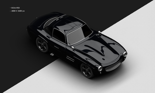 PSD 오른쪽 상단 전면 보기에서 격리된 현실적인 빛나는 메탈릭 블랙 스포츠 클래식 시티 세단 자동차