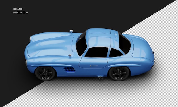 PSD isolated realistic shiny metalic blue sport classic city sedan car from top left view