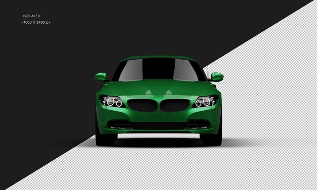 Isolated realistic shiny metalic green elegant super sport city car from front view