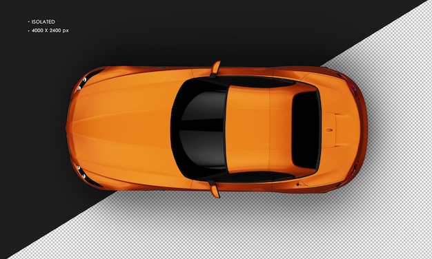Isolated realistic shiny metalic orange elegant super sport city car from top view