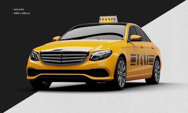 PSD 왼쪽 전면 각도 보기에서 격리된 현실적인 빛나는 메탈릭 오렌지 럭셔리 시티 택시 택시 자동차