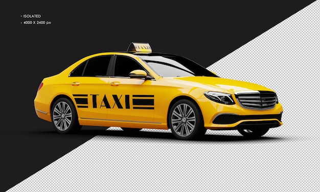 Isolated realistic shiny metalic orange luxury city taxi cab car from right front view