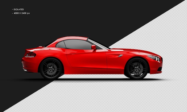 Изолированный реалистичный блестящий металлический красный элегантный супер спортивный городской автомобиль с правой стороны