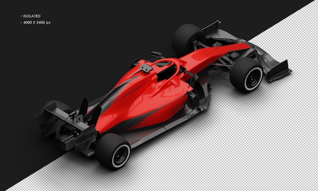 PSD 孤立した現実的な光沢のある金属の赤いスピード レーシング スポーツ車の右上の背面図