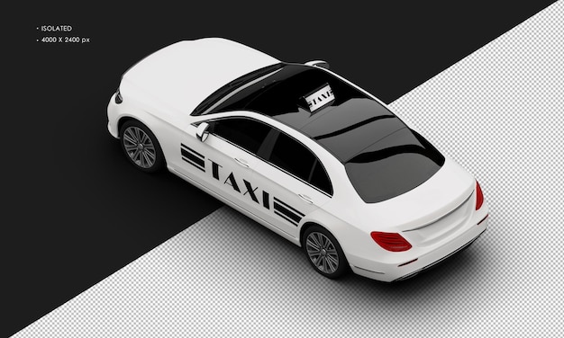 PSD isolated realistic shiny metalic white luxury city taxi cab car from top left rear view