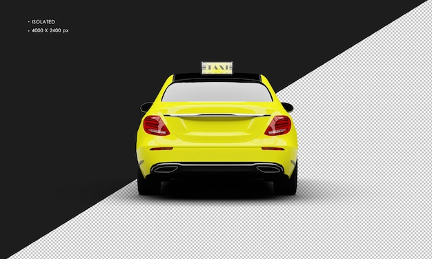 PSD isolated realistic shiny metalic yellow luxury city taxi cab car from rear view