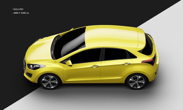 Isolated realistic shiny metalic yellow modern city car from top left view