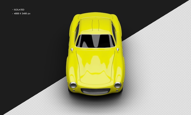 PSD isolated realistic shiny metalic yellow sport classic city sedan car from top front view