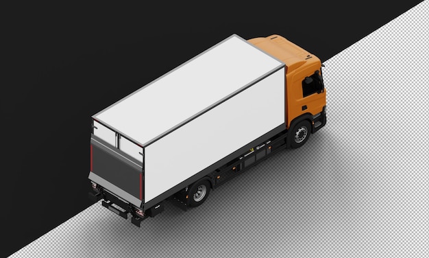 PSD isolated realistic shiny orange big box transit truck from top right rear view