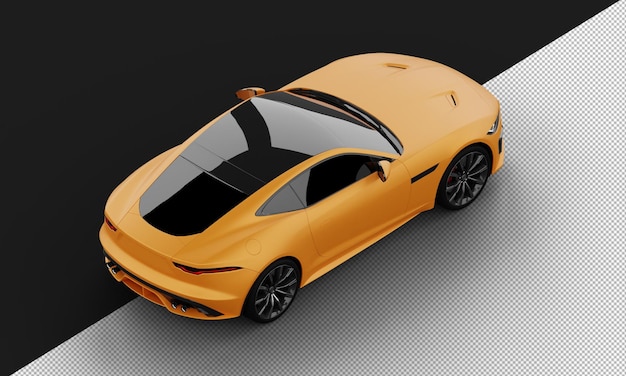 Isolated realistic shiny orange modern city super sport car from top right rear view