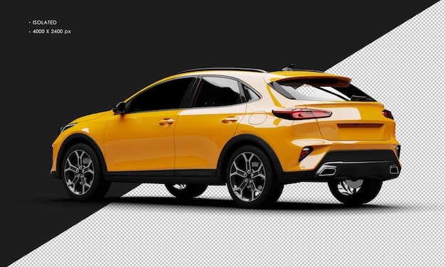 Isolated realistic shiny orange modern sport city car from left rear view