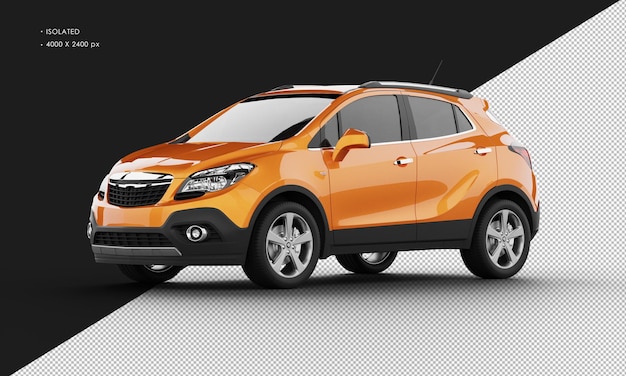 Isolated realistic shiny orange modern sport city suv car from left front view