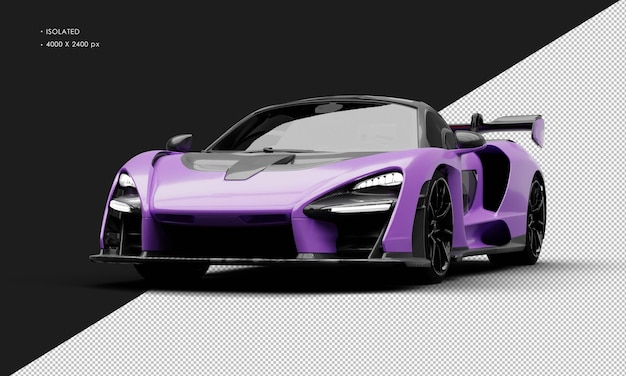 PSD isolated realistic shiny purple limited mid engined sport hyper car from left front angle view