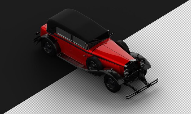 Isolated realistic shiny red elegant classic city sedan car from top right front view