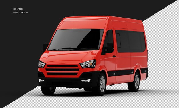 Isolated Realistic Shiny red Luxury Van from Left Front Angle View