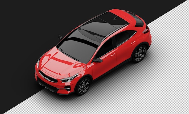 Isolated realistic shiny red modern sport city car from top left front view