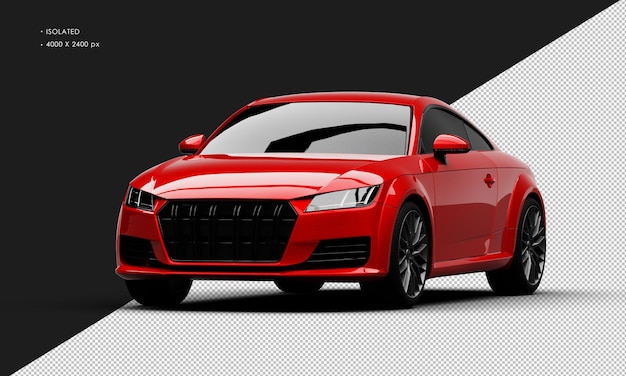 PSD isolated realistic shiny red modern sport city sedan car from left front angle view