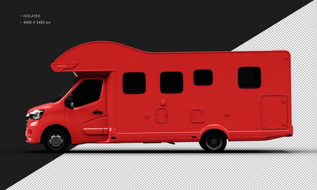 PSD isolated realistic shiny red travel camper van car from left side view