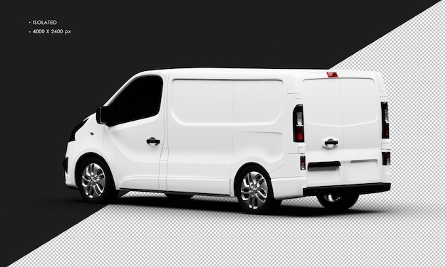 PSD isolated realistic shiny white commercial transport blind van car from left rear view