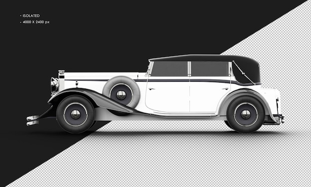 Isolated realistic shiny white elegant classic city sedan car from left side view