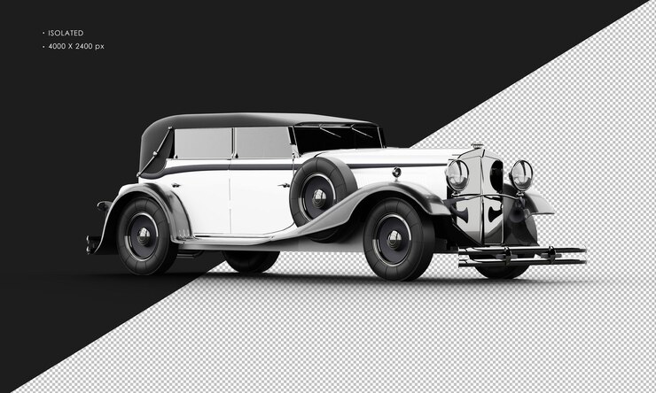 PSD isolated realistic shiny white elegant classic city sedan car from right front view