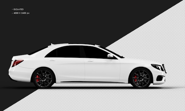 PSD isolated realistic shiny white luxury elegant city sedan car from right side view