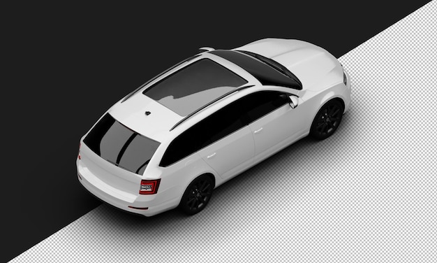 Isolated realistic shiny white sport modern city car from top right rear view