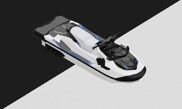 PSD isolated realistic shiny white sport water skijet from top right front view