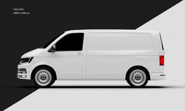 PSD isolated realistic shiny white transport van from left side view