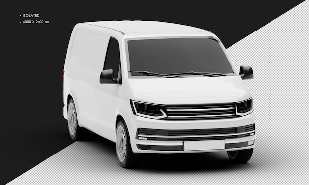 Isolated Realistic Shiny White Transport Van from Right Front Angle View