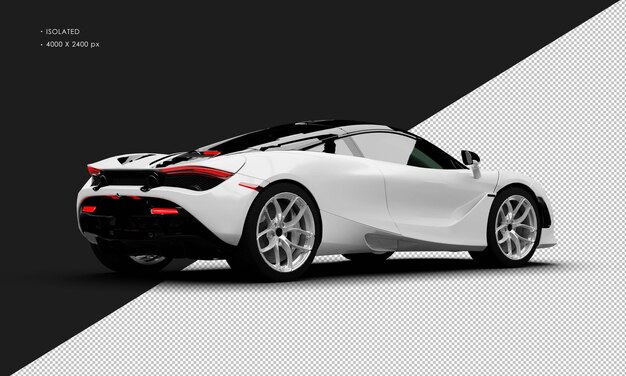 Isolated realistic shiny white turbo engine coupe hyper sport car from right rear view