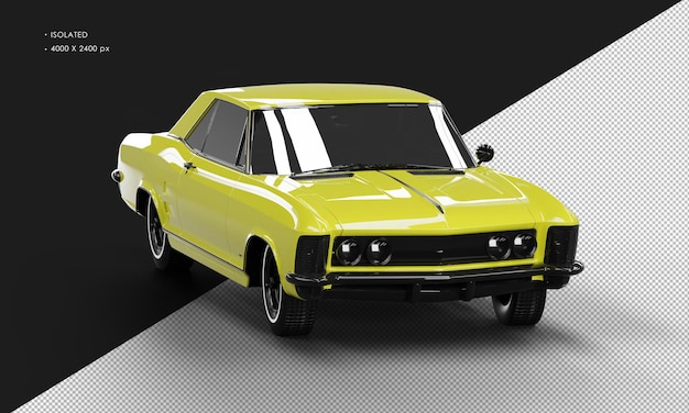 分離された現実的な光沢のある黄色の古典的なエレガントなセダン車右フロント アングル ビューから
