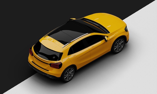 Isolated realistic shiny yellow elegant city suv car from top right rear view