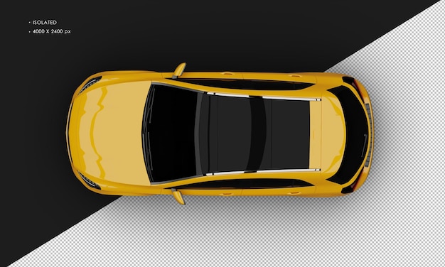 Isolated realistic shiny yellow elegant city suv car from top view