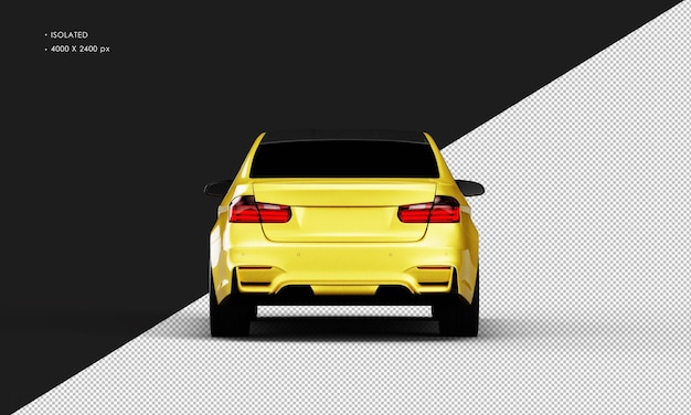 Isolated realistic shiny yellow elegant sport city car from rear view