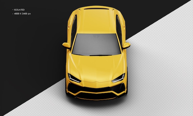 Isolated realistic shiny yellow elegant sport suv car from top front view