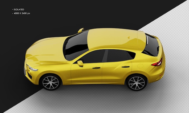 Isolated realistic shiny yellow modern city sport suv car from top left view