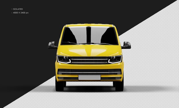 Isolated realistic shiny yellow transport van from front view