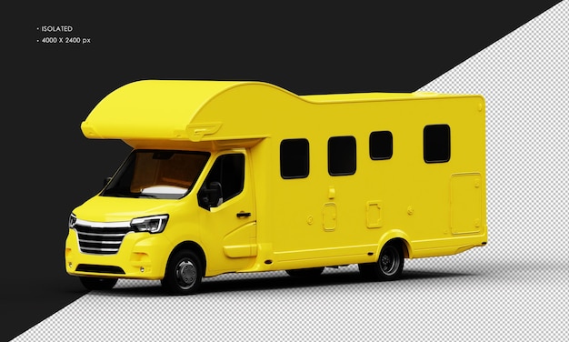 Isolato realistico giallo brillante travel camper van car dalla vista frontale sinistra