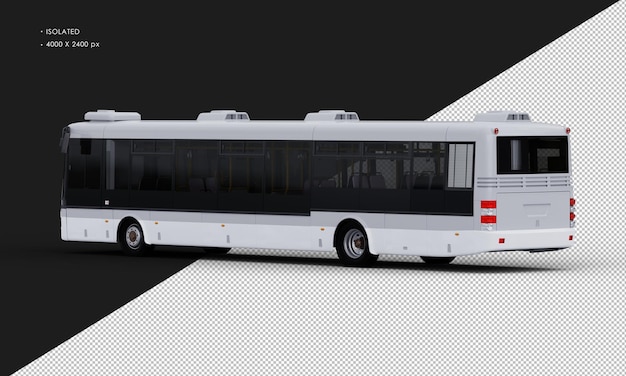 Isolated Realistic White Bus from Left Rear View