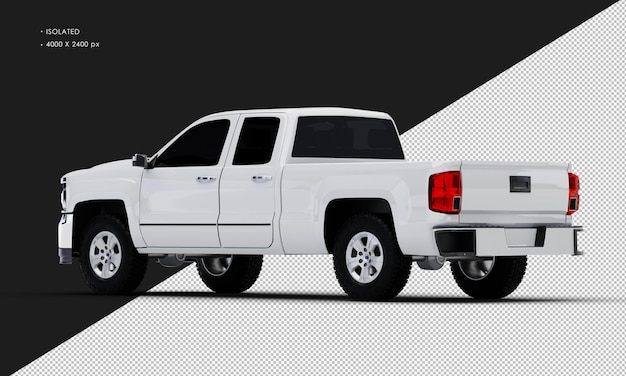 Isolated realistic white double cabin pickup truck from left rear view