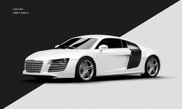 PSD Изолированный реалистичный белый роскошный элегантный современный спортивный автомобиль слева спереди