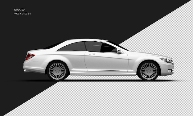 PSD isolated realistic white metallic luxury city sedan car from right side view