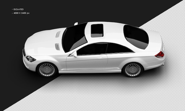 Isolated realistic white metallic luxury city sedan car from top left view