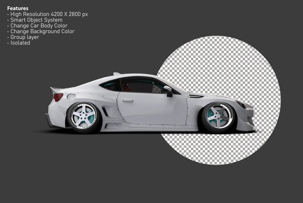 PSD isolated realistic white race car from right view