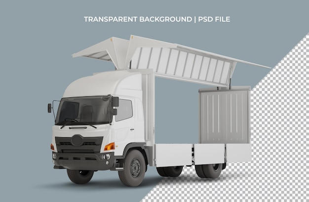 PSD isolated realistic white wing box truck open